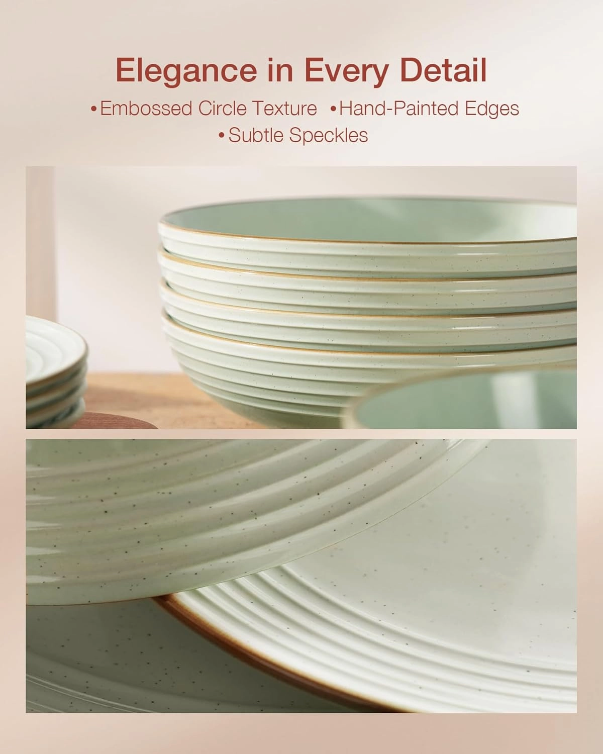 Famiware Jupiter Dinnerware Set, Plates and Bowls Dish Sets for 6 (18 Pieces), Microwave and Dishwasher Safe Stoneware Tableware, Chip and Scratch Resistant, Light Green