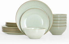 Famiware Jupiter Dinnerware Set, Plates and Bowls Dish Sets for 6 (18 Pieces), Microwave and Dishwasher Safe Stoneware Tableware, Chip and Scratch Resistant, Light Green
