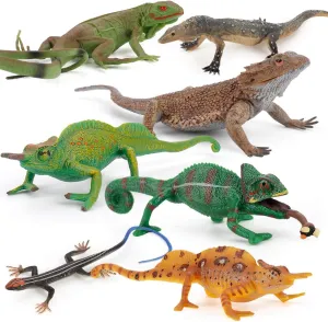 Fantarea Realistic Jungle Animal Figures 7 PCS Set, Chameleon Lizard, Desktop Decor, Cake Toppers, Party Favors for Boys and Girls Ages 5-8