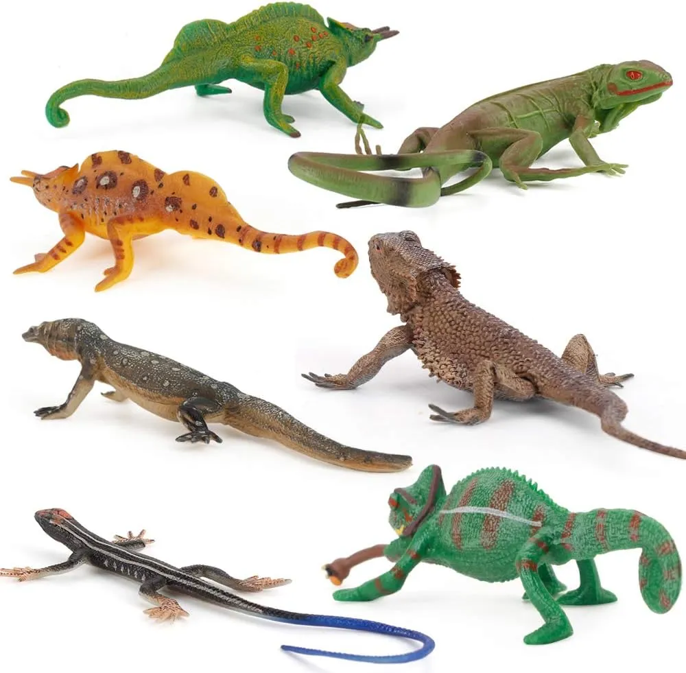 Fantarea Realistic Jungle Animal Figures 7 PCS Set, Chameleon Lizard, Desktop Decor, Cake Toppers, Party Favors for Boys and Girls Ages 5-8
