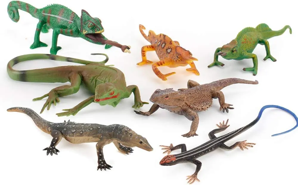 Fantarea Realistic Jungle Animal Figures 7 PCS Set, Chameleon Lizard, Desktop Decor, Cake Toppers, Party Favors for Boys and Girls Ages 5-8