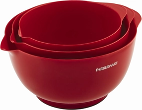 Farberware Classic Plastic Mixing Bowls, Red Set of 3, Small