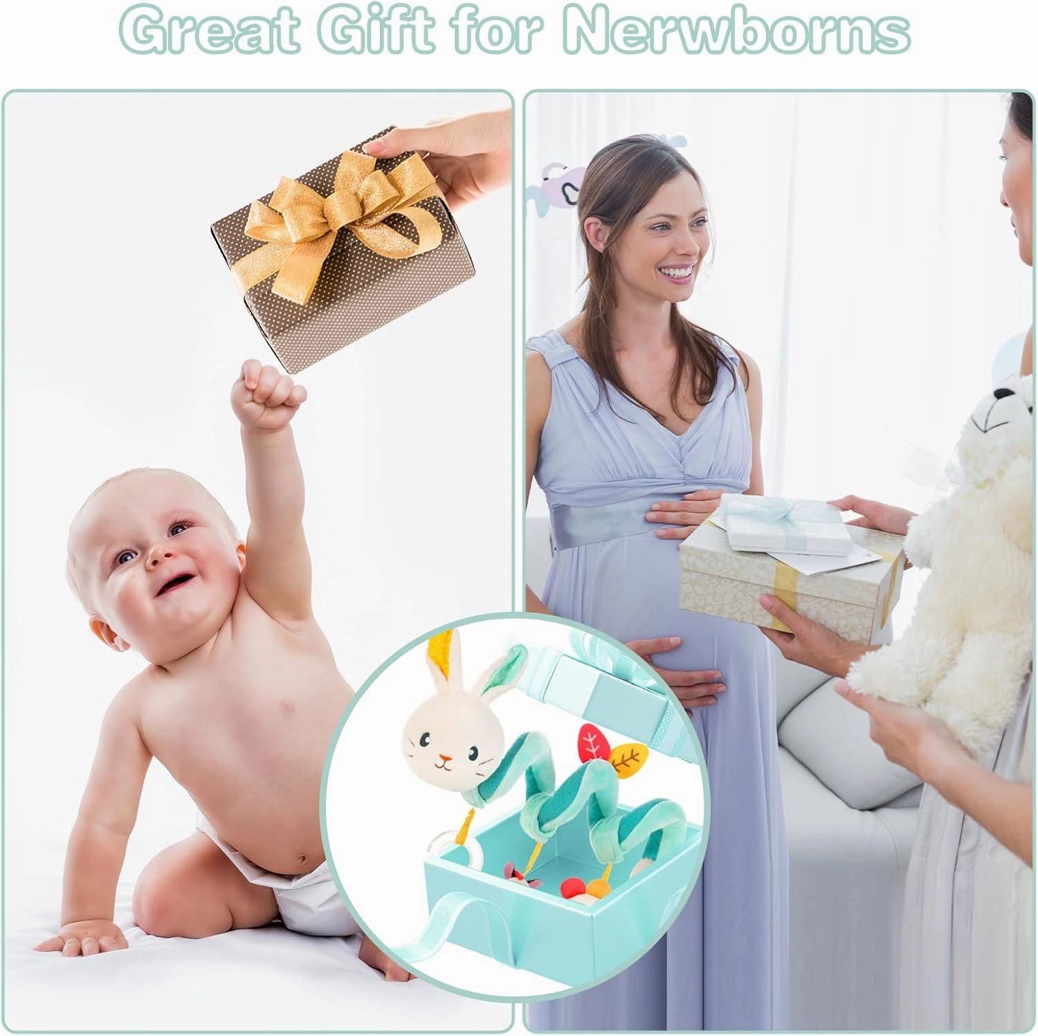 FATI Car Seat Toys for Babies 0-6 Months, Stroller & Crib Toys with Squeaker Rattles - Ideal Gifts