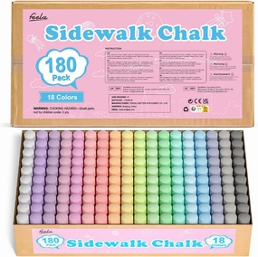 feela 180 Pack Sidewalk Chalk, Sidewalk Chalk Set For Kids Jumbo Chalk Bulk, Great for Kids Family, Paint on Sidewalk Wall School Driveway Blackboard Street Playground, 18 Colors