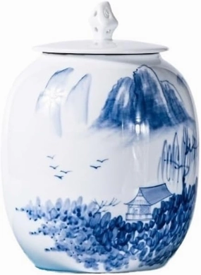 FEELIN Tea Caddy Hand-painted Landscape Tea Jar Ceramic Sealed Jar Large Chinese-style Household Loose Tea Storage Container Jar for Kitchen Storage Tea Coffee Sugar (Color : Medium)