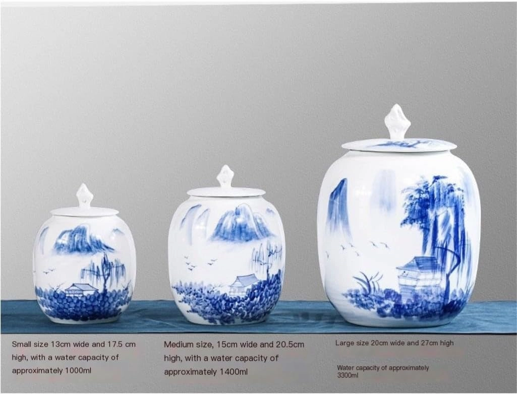 FEELIN Tea Caddy Hand-painted Landscape Tea Jar Ceramic Sealed Jar Large Chinese-style Household Loose Tea Storage Container Jar for Kitchen Storage Tea Coffee Sugar (Color : Medium)