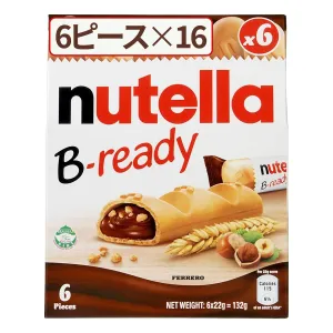 Ferrero: "Nutella B-ready - NEW   NUTELLA" Crisp Wafer of Bread Stuffed with Nutella, 6 Pieces 4.6 Ounces (132g) Packages (Pack of 16) [ Italian Import ]