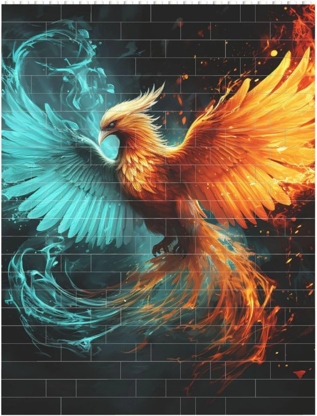 Fire and Water Phoenix Building Block Puzzle Personalized Building Bricks Block Puzzle Building Family Keepsake DIY Brick Block Puzzles Valentine's Day Gifts for Home Decor Brick Puzzle