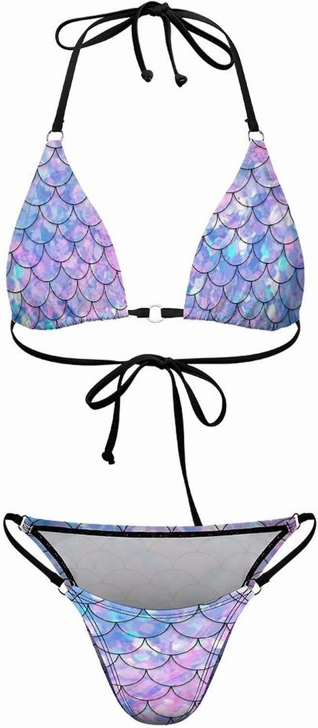 Fish Scale Colorful Bikini Set Womens Sexy Bikini Suits Halter Padded Side Tie Triangle Summer Beach Quick