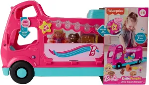 Fisher-Price Little People Barbie Transformable Camper Van Set with Musical Lights and 2 Figures, from 18 Months, Multilingual Version, HYR86