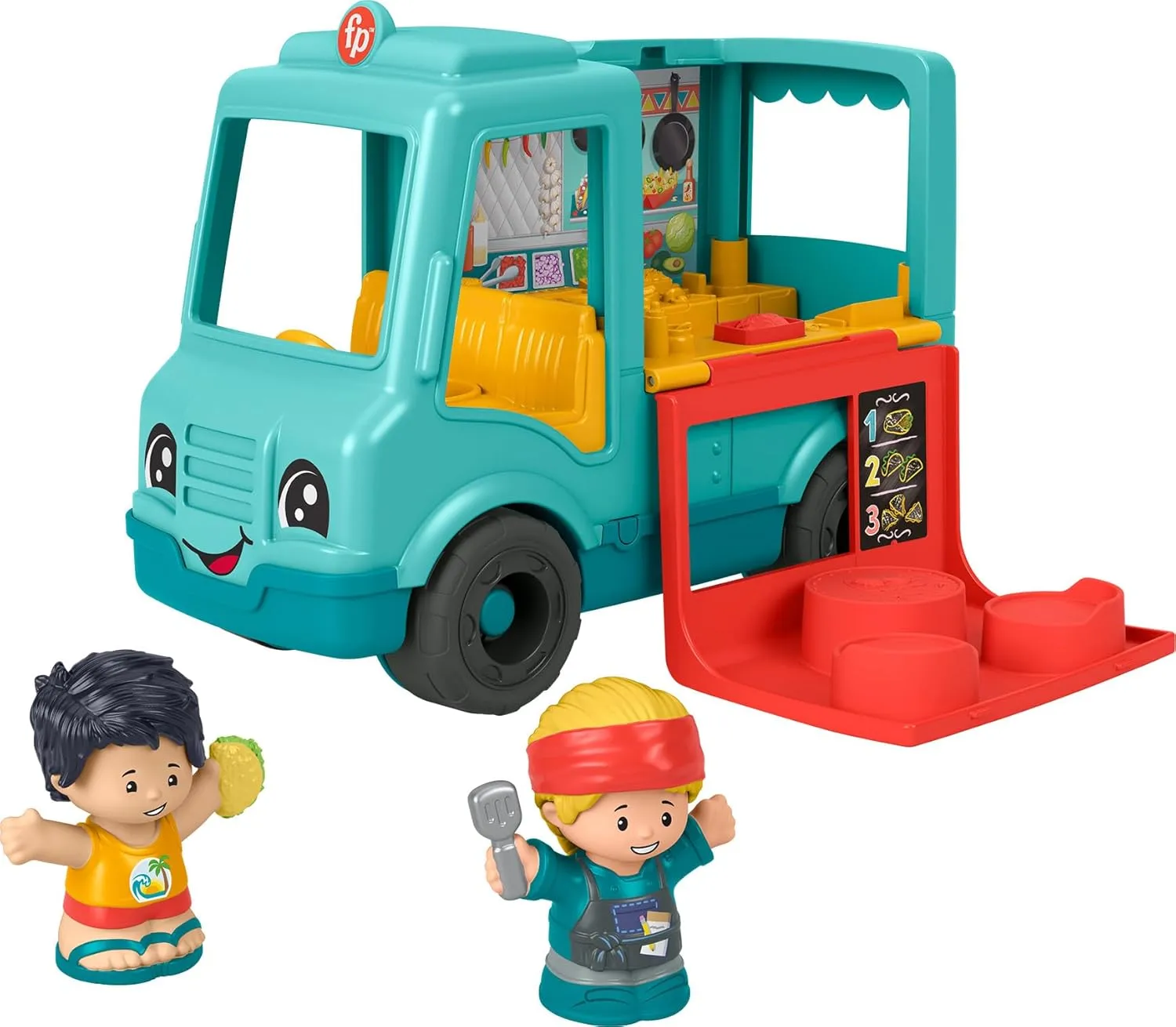 Fisher-Price Little People Musical Toddler Toy Serve It Up Food Truck Vehicle with 2 Figures for Pretend Play Kids Ages 1  Years​