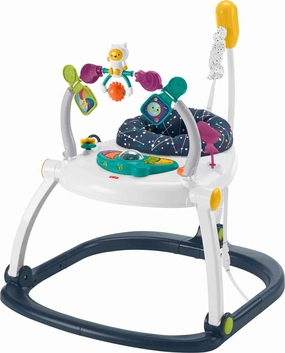 Fisher-Price Baby Bouncer SpaceSaver Jumperoo Musical Activity Center with Lights Sounds & Developmental Toys, Astro Kitty