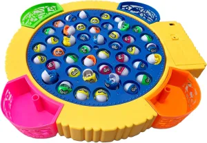 Fishing Game for Kids, LED Magnetic Go Fish Toy for Toddlers Rotating Board with Music, Party Activity for Boys Girls 3 4 5 6 7 8, 45 Fish(Battery not Included) (Blue Board 45fish)