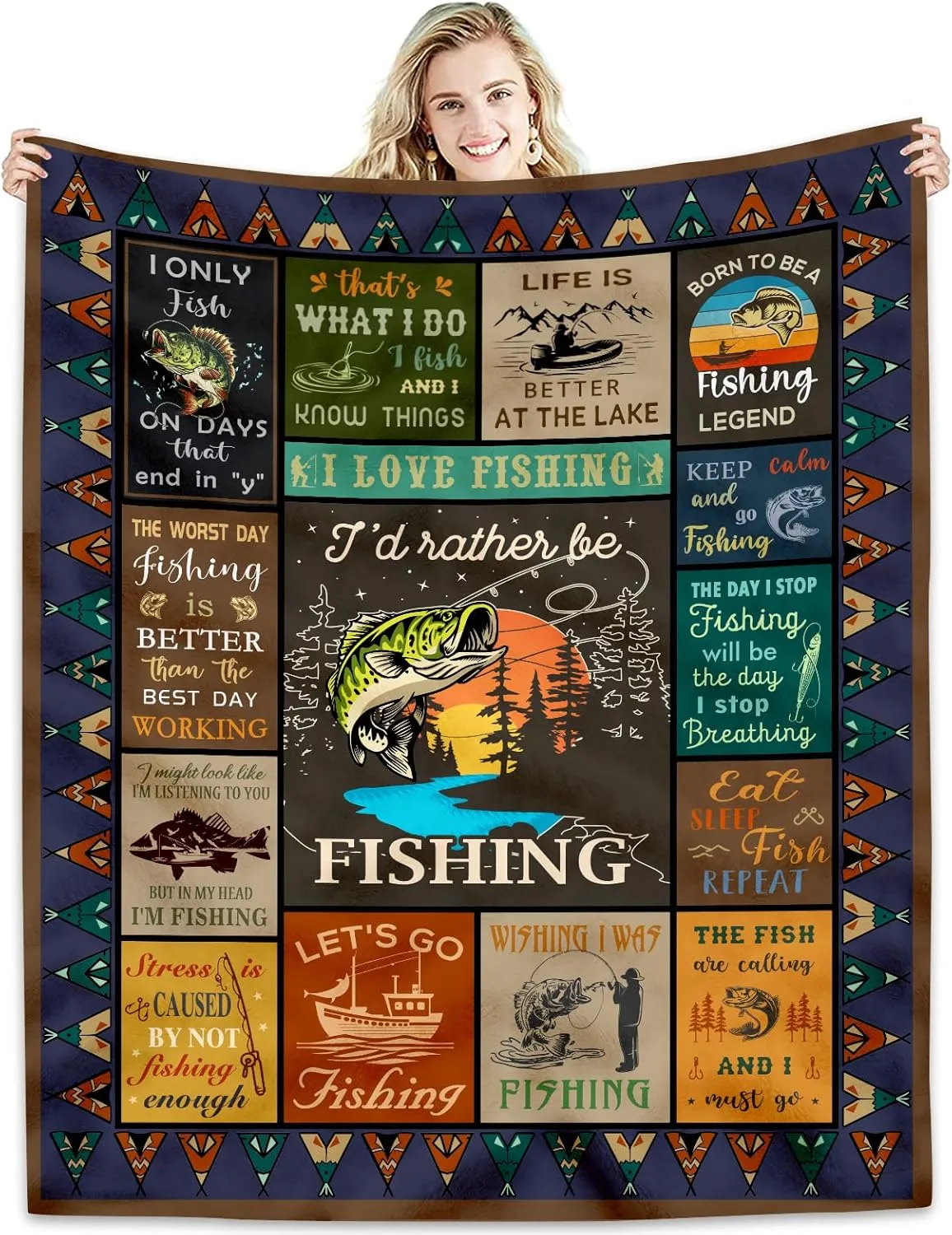Fishing Gifts for Men Blanket 50" X 60", Funny Fish Gift for Boys, Fish Present for Women Unique, Best Gift for Fisherman, Gifts for Man Who Love Fishing