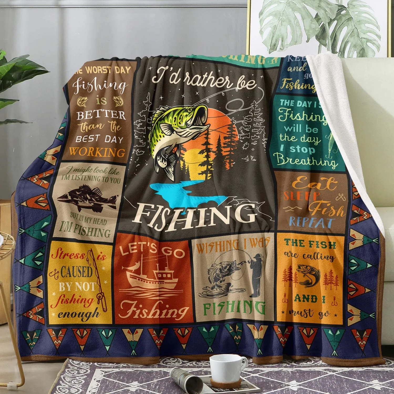 Fishing Gifts for Men Blanket 50" X 60", Funny Fish Gift for Boys, Fish Present for Women Unique, Best Gift for Fisherman, Gifts for Man Who Love Fishing