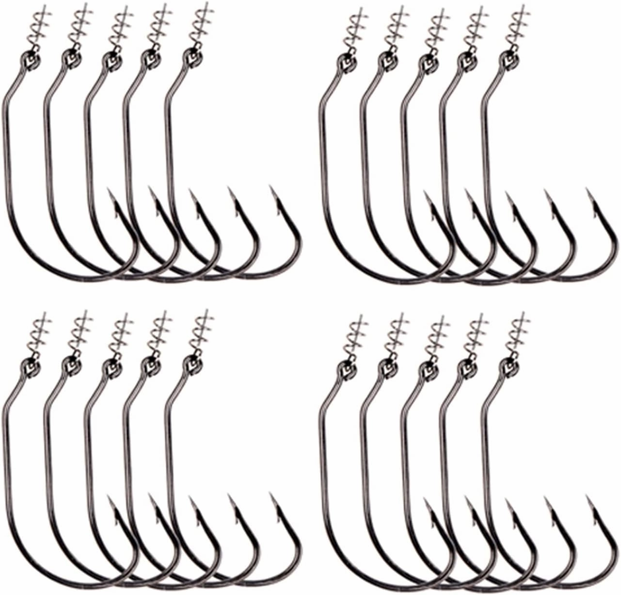 Fishing Hooks 20pcs Twist Lock Fishing Hooks Hooks Kit with Centering Pin for Soft Lure Baits 5 Sizes Fishing (Color : C)