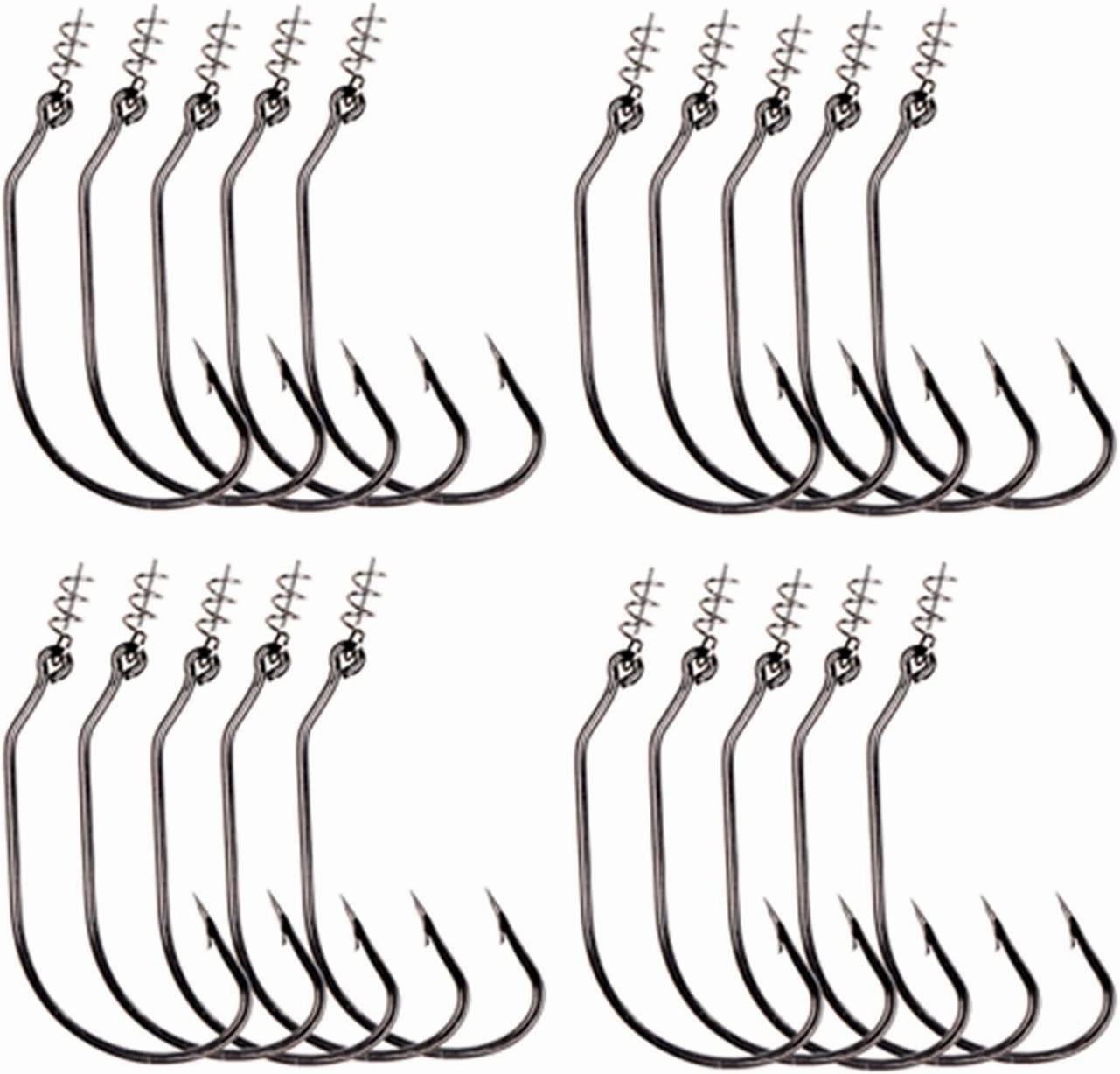 Fishing Hooks 20pcs Twist Lock Fishing Hooks Hooks Kit with Centering Pin for Soft Lure Baits 5 Sizes Fishing (Color : D)