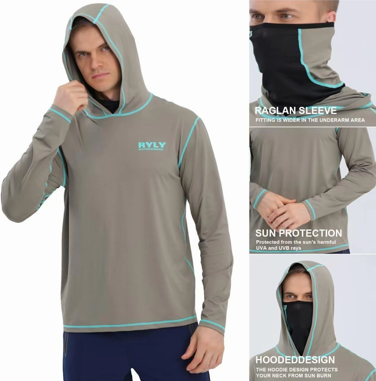 Fishing Shirts for Men,Long Sleeve Rash Guard Shirts Sun Protection Hoodie Athletic Running Hiking Shirt 1/2 Packs