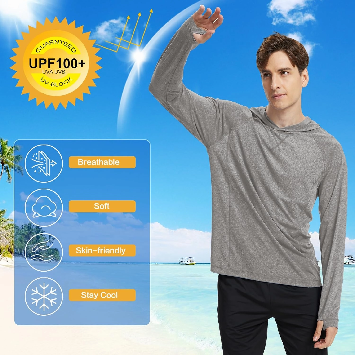 Fishing Shirts for Men Long Sleeve: UPF 100  UV Sun Protection Hoodie - Swimming Hiking Outdoor Running Rash Guard