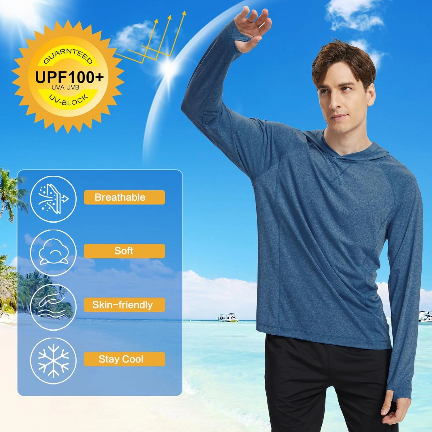 Fishing Shirts for Men Long Sleeve: UPF 100  UV Sun Protection Hoodie - Swimming Hiking Outdoor Running Rash Guard
