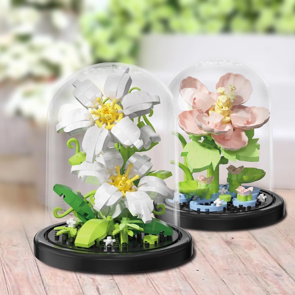 Flowers Bouquet Toys Micro Bricks Building Set with Dust Cover,2 Kinds of Hibiscus Creative Artificial Flower for Boys and Girls,Gifts Ideas for Anniversary, Set for Kids