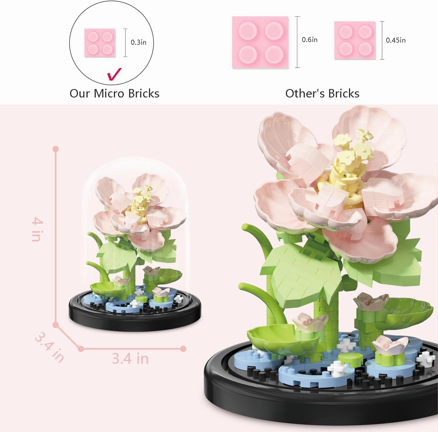 Flowers Bouquet Toys Micro Bricks Building Set with Dust Cover,2 Kinds of Hibiscus Creative Artificial Flower for Boys and Girls,Gifts Ideas for Anniversary, Set for Kids