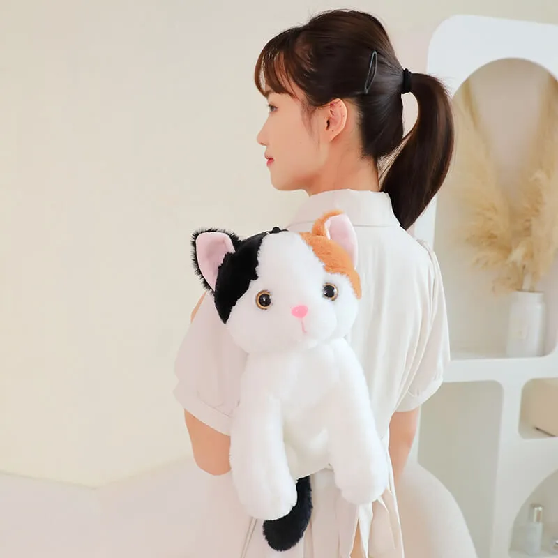 Fluffy Calico Cat Backpack Plush Bag