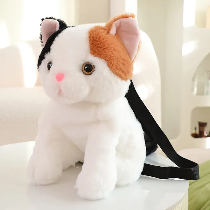 Fluffy Calico Cat Backpack Plush Bag