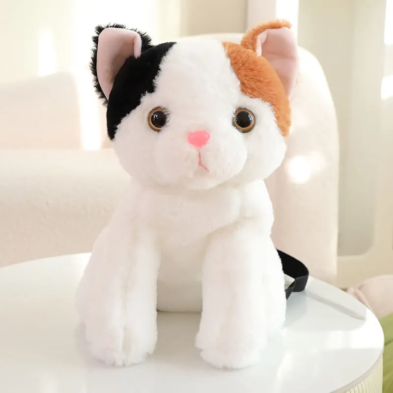 Fluffy Calico Cat Backpack Plush Bag