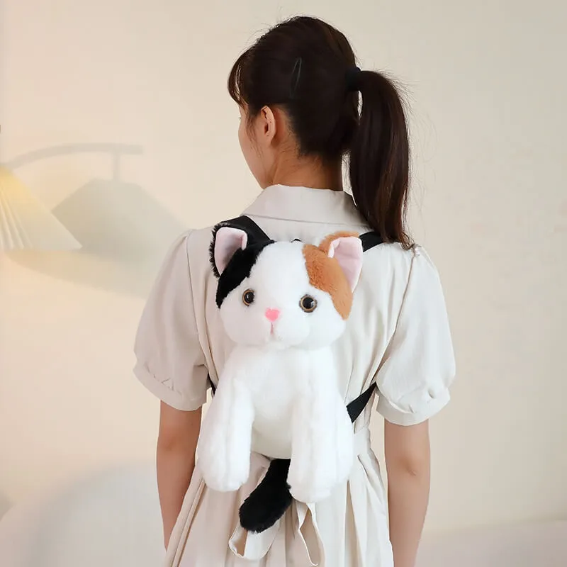 Fluffy Calico Cat Backpack Plush Bag