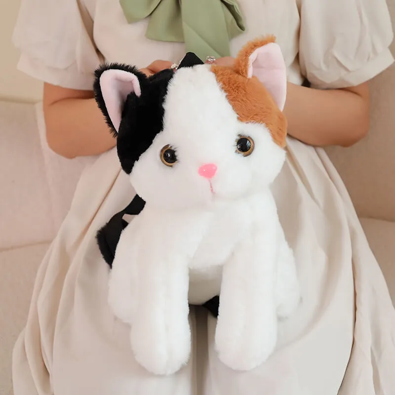 Fluffy Calico Cat Backpack Plush Bag