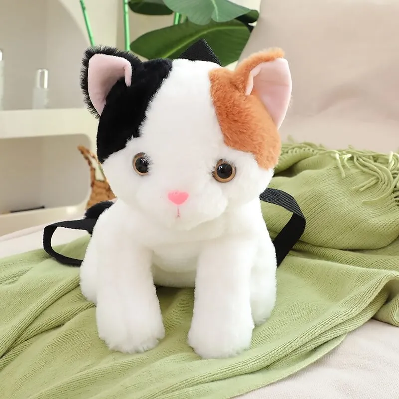 Fluffy Calico Cat Backpack Plush Bag