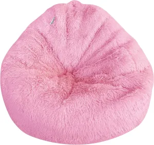 Fluffy Stuffed Animal Storage Bean Bag Chair Cover, Extra Soft 3cm Faux Fur, Comfy for Kids, Adults or Teens, 3 ft Pink (Cover Only)