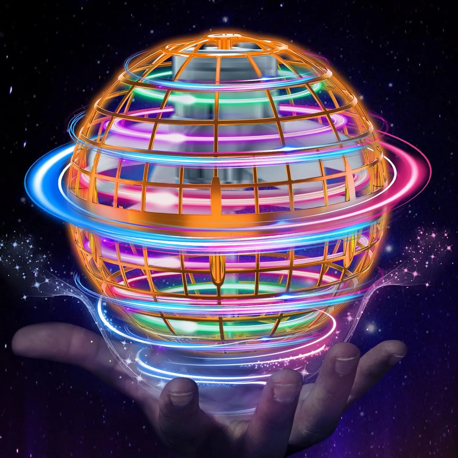 Flying Orb Ball Toys Hover Soaring Flying Toy Cosmic Globe Magic Boomerang Spinner Hand Controlled Mini Drone Cool Stuff Gift for 6 7 8 9 10  Year Old Kids Boys Girls Outdoor Indoor (Orange)
