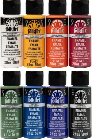 FolkArt Gloss Finish Acrylic Enamel Craft Set Designed for Beginners and Artists, Non-Toxic Formula Perfect for Glass and Ceramic Painting, 8 Count