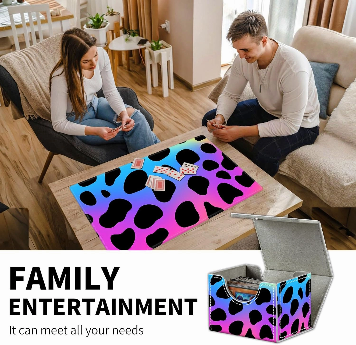 for Mtg Deck Box & Mtg Playmat, Colorful Leopard Print Versatile Trading Card Storage Box Solution and Card Sleeves, Keep Your Cards Organized and Protected