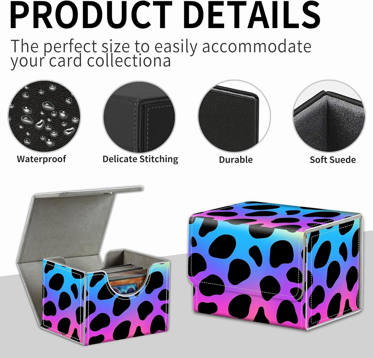 for Mtg Deck Box & Mtg Playmat, Colorful Leopard Print Versatile Trading Card Storage Box Solution and Card Sleeves, Keep Your Cards Organized and Protected