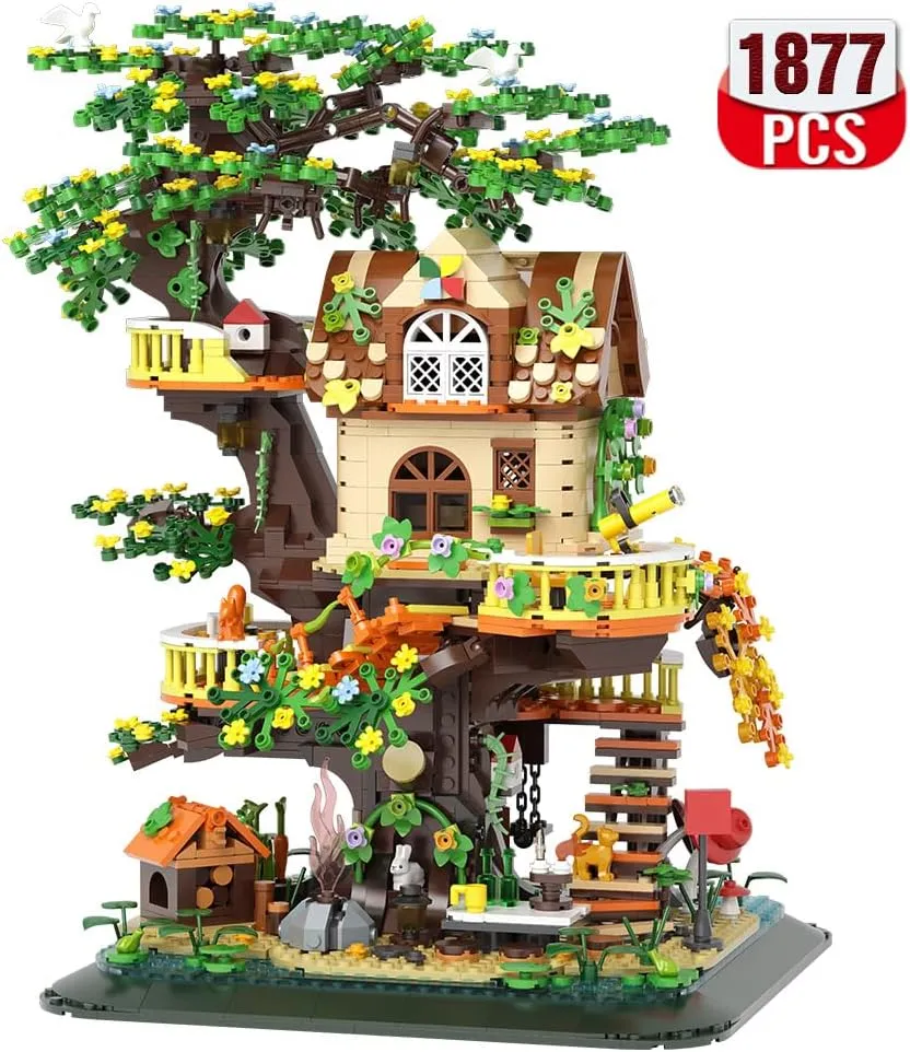 Forest Tree Building House Blocks Set with LED, Creative Toy for Adults Teen 14 , Mini Brick 1877pcs
