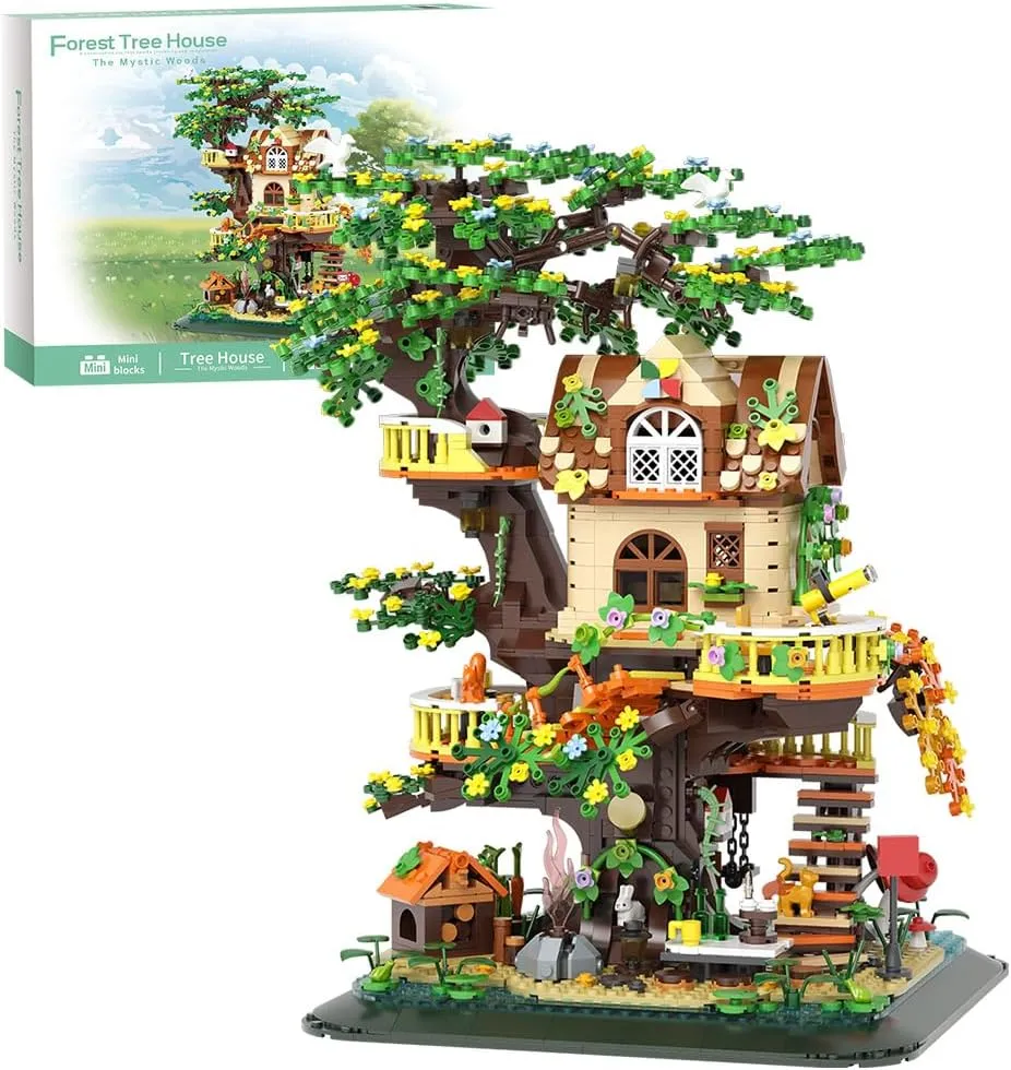 Forest Tree Building House Blocks Set with LED, Creative Toy for Adults Teen 14 , Mini Brick 1877pcs