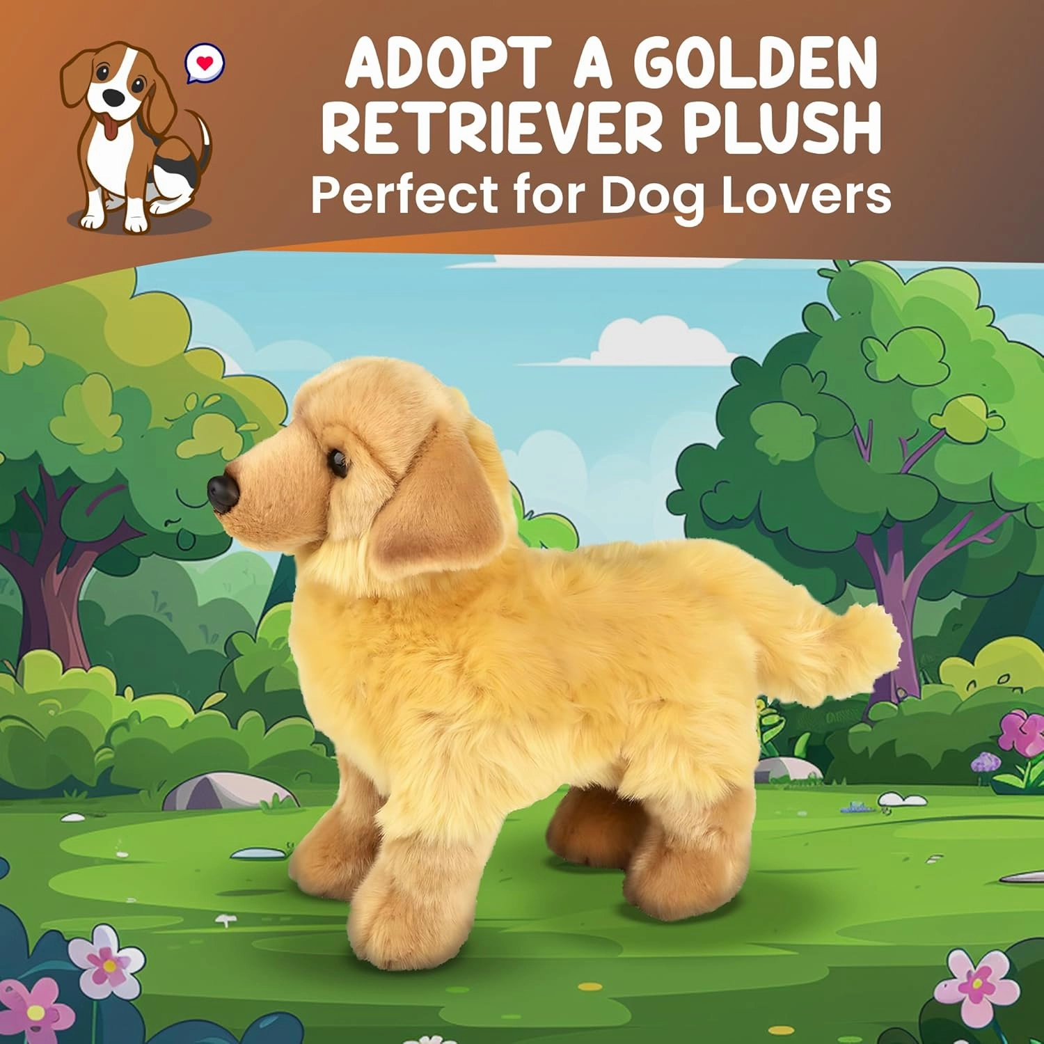 Forest Twelfth 12' Standing Golden Retriever Plush Dog Stuffed Animal Realistic Pet Replica for Kids and Lovers - Perfect Pet Substitute and Educational Tool