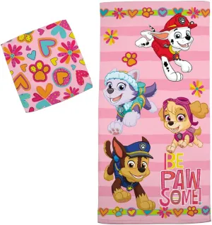 Franco Paw Patrol Girls Kids Bath/Pool/Beach Soft Absorbent Cotton Terry Towel with Washcloth 2 Piece Set, 50 in x 25 in