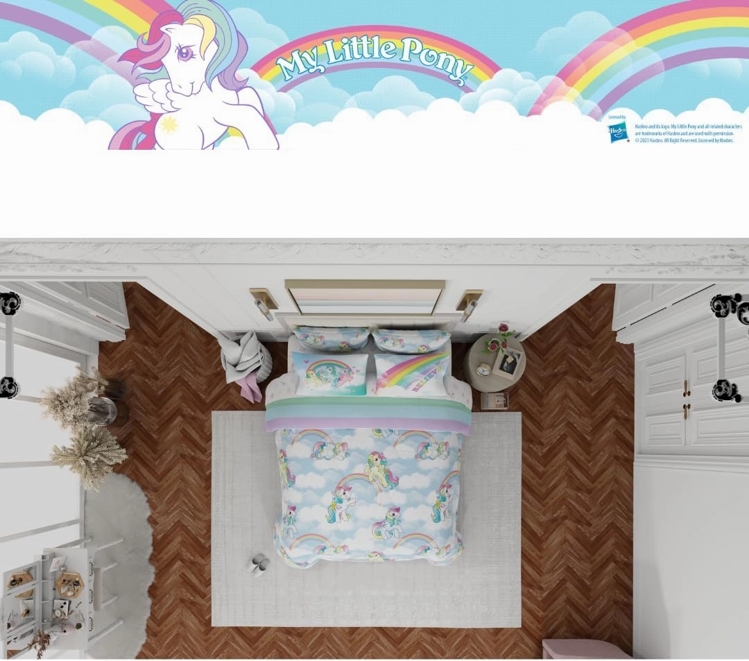 Franco Collectibles My Little Pony Classic Retro Rainbow Bedding 7 Piece Super Soft Comforter and Sheet Set with Sham, Queen, (100% Official Licensed Product)