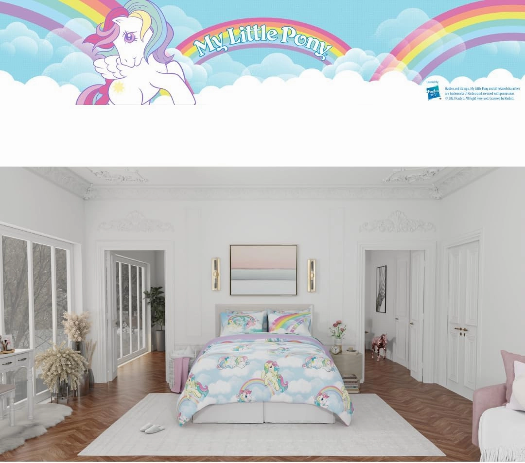 Franco Collectibles My Little Pony Classic Retro Rainbow Bedding 7 Piece Super Soft Comforter and Sheet Set with Sham, Queen, (100% Official Licensed Product)