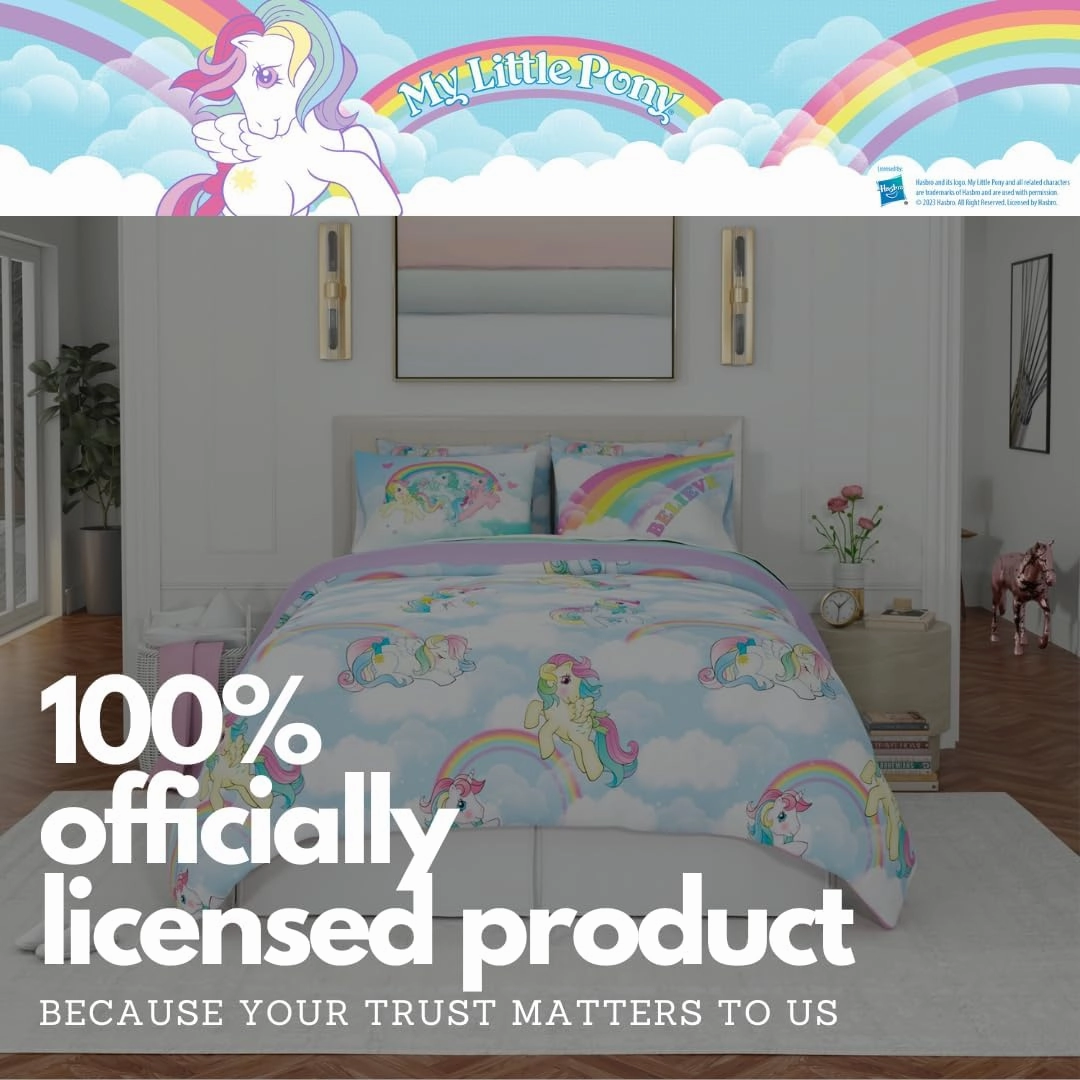 Franco Collectibles My Little Pony Classic Retro Rainbow Bedding 7 Piece Super Soft Comforter and Sheet Set with Sham, Queen, (100% Official Licensed Product)