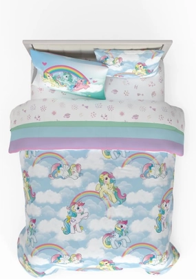 Franco Collectibles My Little Pony Classic Retro Rainbow Bedding 7 Piece Super Soft Comforter and Sheet Set with Sham, Queen, (100% Official Licensed Product)