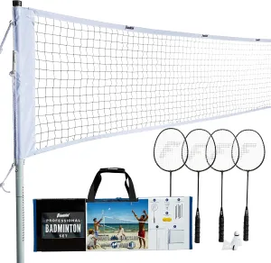 Franklin Sports Badminton Net Sets - Outdoor Backyard   Beach Badminton Net   Equipment Set - (4) Rackets   (2) Birdies   Portable Net Included - Adults   Kids Set