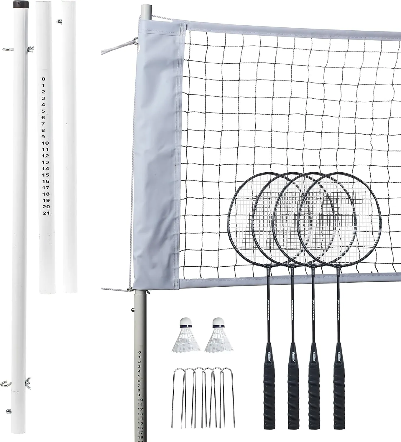 Franklin Sports Badminton Net Sets - Outdoor Backyard   Beach Badminton Net   Equipment Set - (4) Rackets   (2) Birdies   Portable Net Included - Adults   Kids Set