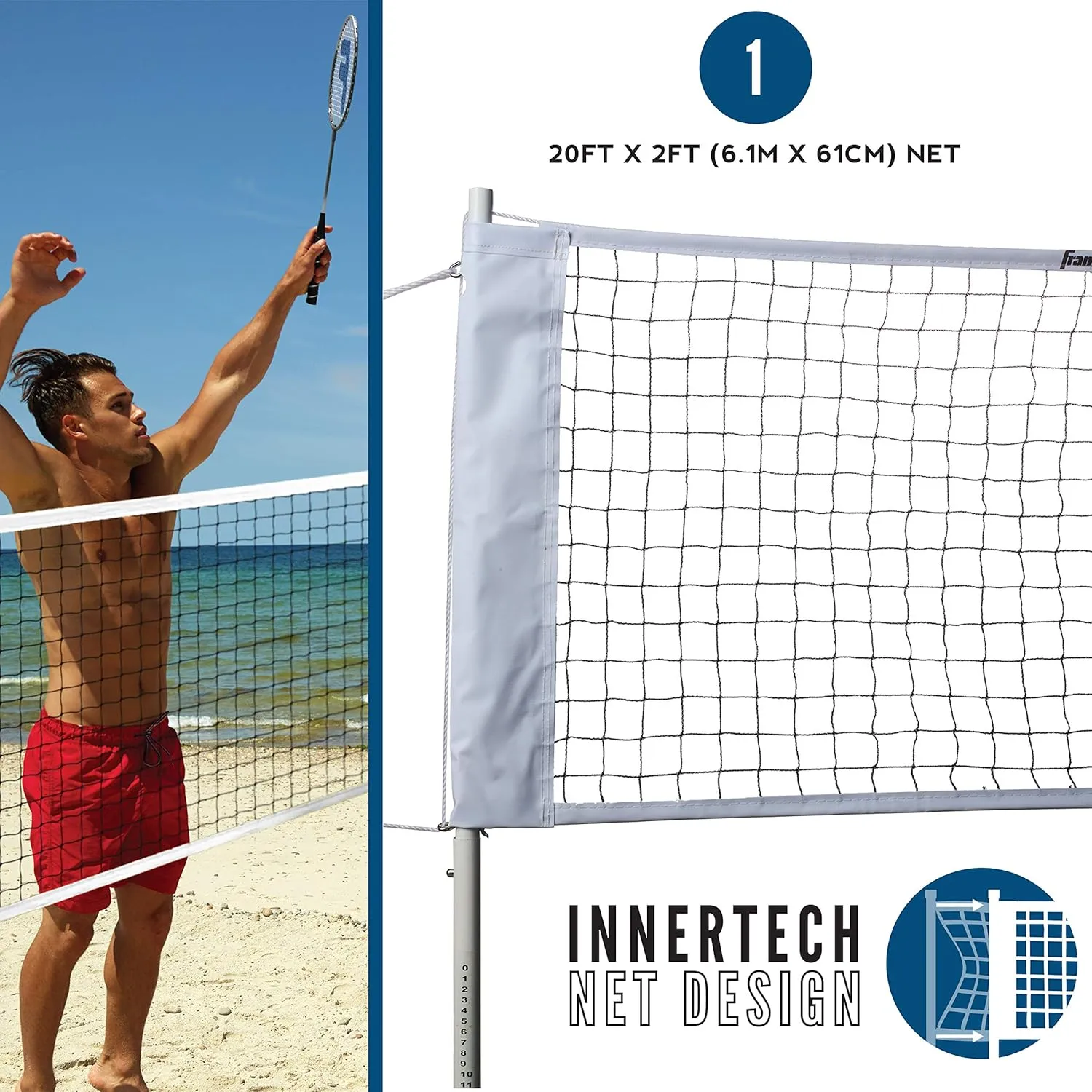 Franklin Sports Badminton Net Sets - Outdoor Backyard   Beach Badminton Net   Equipment Set - (4) Rackets   (2) Birdies   Portable Net Included - Adults   Kids Set