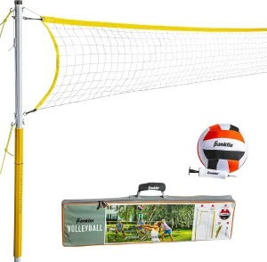 Franklin Sports Outdoor Volleyball Net Sets - Beach   Backyard Portable Volleyball Net with Poles - Complete Outdoor Volleyball Sets with Net   Volleyball Included