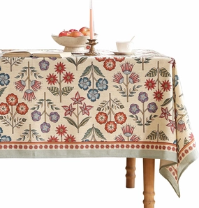 French Linen Rectangle Tablecloth,Vintage Multiple Prints Table Cloth,Soft and Durable Tablecloths,Decor Table Cover for Kitchen,Dining,Tea Party,Home,Christmas,55"*71"